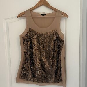 Ann Taylor Sequin Embellished silk nude tank Blouse